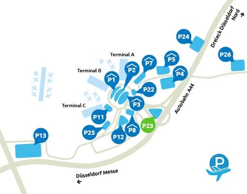 Parkeren bij P23 Düsseldorf Airport