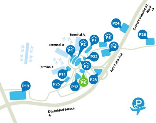Parkeren op P8 Dusseldorf Airport